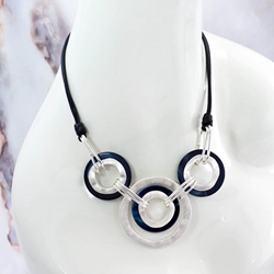 Contemporary Silver and Black Circles Necklace