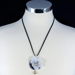 Artisan Orchid Flower & Gold Pearl Necklace with Black Suede Cord