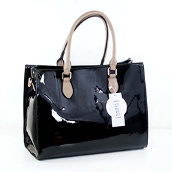 Vegan Patent Leather 3-Piece Tote Bag in Black