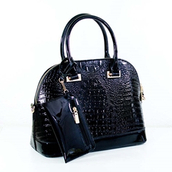 Vegan Leather Black Crocodile Handbag