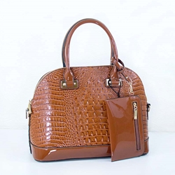 Vegan Leather Brown Crocodile Handbag