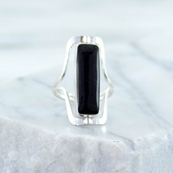 Silver Reversible Ring in Black Onyx and Turquoise
