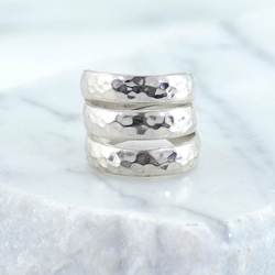 Silver Hammered 3 Band Ring