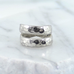 Silver Hammered 2 Band Ring