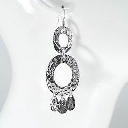 Silver Hammered Earrings with Oval Drops