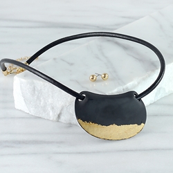 Custom Black and Gold Necklace with Gold Earrings