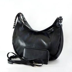 Black Vegan Leather Hobo Handbag with Matching Wallet