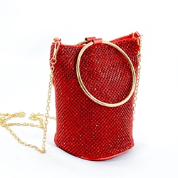 Crystal Hoop Handle Crossbody Purse in Red