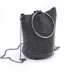 Crystal Hoop Handle Crossbody Purse in Black with Clear Crysals