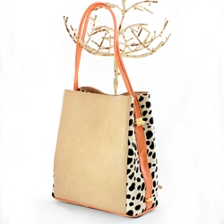 Designer Light Tan and Leopard Calf Skin Tote Bag