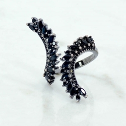 Silver Twist Ring with Black and Diamond Crystal CZs