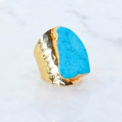 Wide Gold Band with Turquoise Stone