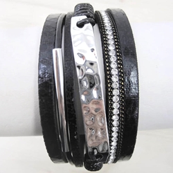 Contemporary Leather and Silver Bracelet