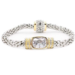 Gold and Silver Rope Bracelet with Clear Diamond CZ