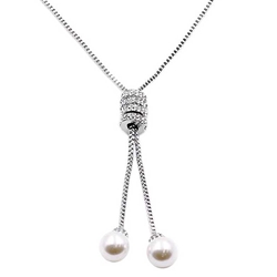 Silver, Crystal, and Pearl Lariat Necklace