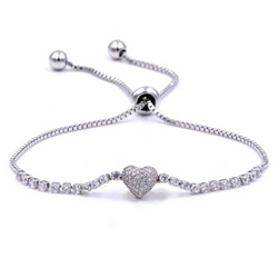 Crystal and Silver Heart Bracelet