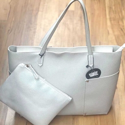 White Vegan Leather Tote Bag with Bonus Zipper Bag