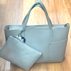 Blue Vegan Leather Tote Bag with Bonus Zipper Bag