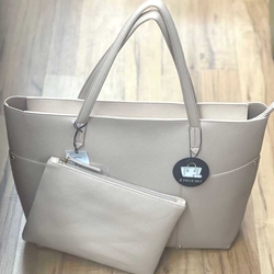 Gray Vegan Leather Tote Bag with Bonus Zipper Bag