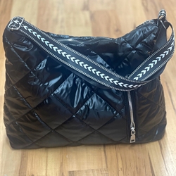 Puffer Quilted Lightweight Handbag with Zipper Pocket in Black