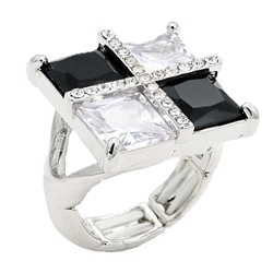 Dianmond and Black Crystal Cocktail Ring