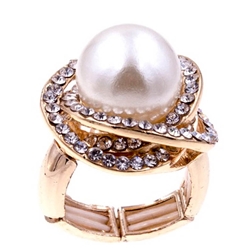 Gold, Pearl and Diamond CZ Crystal Infinity Ring