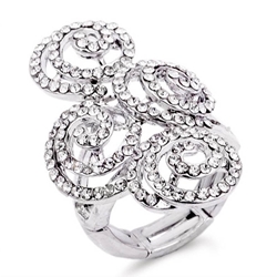 Silver and Swirls of Diamond CZ Crystals Cocktail Ring