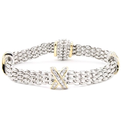 Silver and Gold X Collection Bracelet with Diamond Crystal CZs