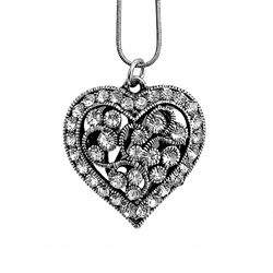 Elegant Silver Heart-Shaped  Pendant Necklace with CZ Crystals