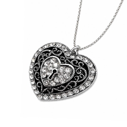 Silver 'Key to My Heart' Locket with Crystal CZs