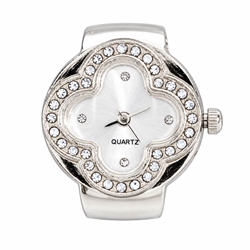 Luxury Diamond-Cut CZ Ring Watch - Silver