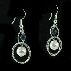 Swarovski White Pearl with Black Onyx Sterling Dangle Earrings
