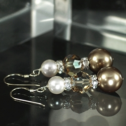 Swarovski Gold and White Pearls and Gold Crystal Dangle Earrings
