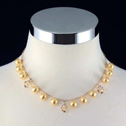 Gold Pearl & Swarovski Gold Crystal Necklace