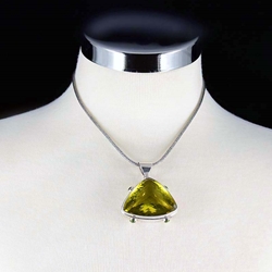 Citrine Triangle Pendant with Sterling Silver Necklace