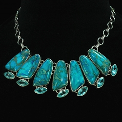 Turquoise & Blue Topaz on Sterling Silver Necklace