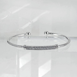 Italian Sterling Silver Bangle with a band of clear Swarovski Crystals Bracelet