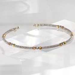 Italian Sterling Silver Bangle with Rose Gold & Clear Swarovski Crystals Cuff