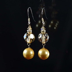 Golden Pearls with Sparkling Sawrovski Crystal Earrings