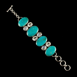 Oval Turquoise Moonstone & Clear Quartz Sterling Silver Bracelet