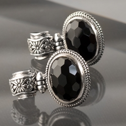 Etched Sterling Silver with Black Onyx Earrings