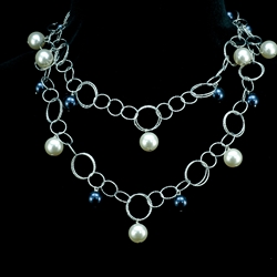 Sterling Silver Chain with Black Onyx & White Pearl Necklace