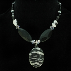 Black Zebra Marble with Black Onyx & Swarovski Crystal Necklace