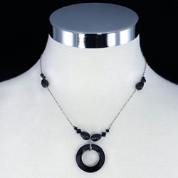 Black Onyx Circle with Sterling Silver Necklace
