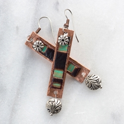Sedona Copper Rectangle with Leather Inset & Silver Dangle Earrings