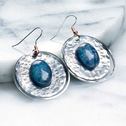 Sedona Blue Lapis on Silver Hammered Disc with Silver Hoop Earrings