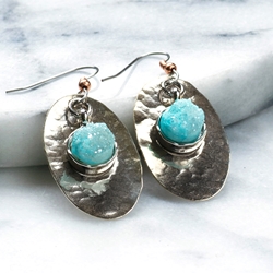 Sedona Hammered Silver & Sky Blue Druzy Earrings