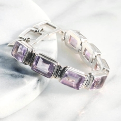 Lavender Amethyst Emerald Cut Gemstones Bracelet Set in Sterling Silver