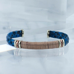 Lapis Blue Snakeskin Leather Cuff Bracelet