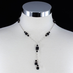 Swarovski Black & Clear Crystals on Sterling Silver Bolero-Style Necklace